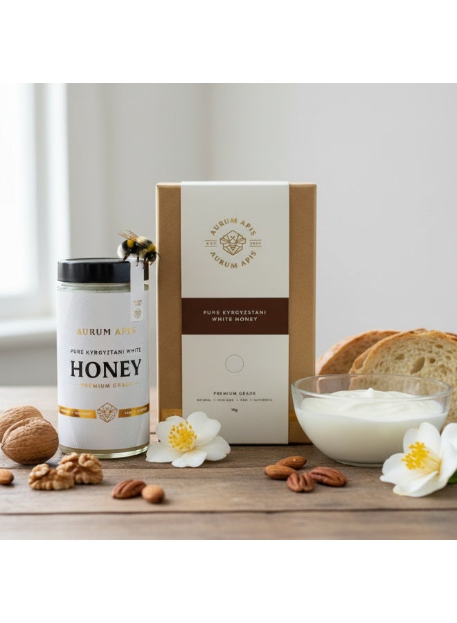 Aurum Apis Kyrgyzstani White Honey, 100% Raw Unfiltered Pure Honey, Hand Harvested Organic Honey, Non-GMO, Rich in Nutrients & Energy Source, Respiratory Relief, Certified Honey – 1kg Honey Jar - Image 2